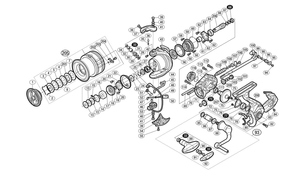 Механизм сброса дужки shimano vanford 20 4000mhg деталь на схеме № 45-50, 35, 36