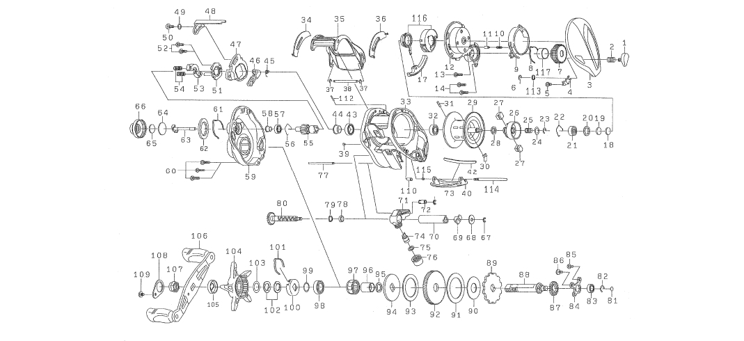 Корпус daiwa t3 1016hl-tw деталь на схеме под номером 33