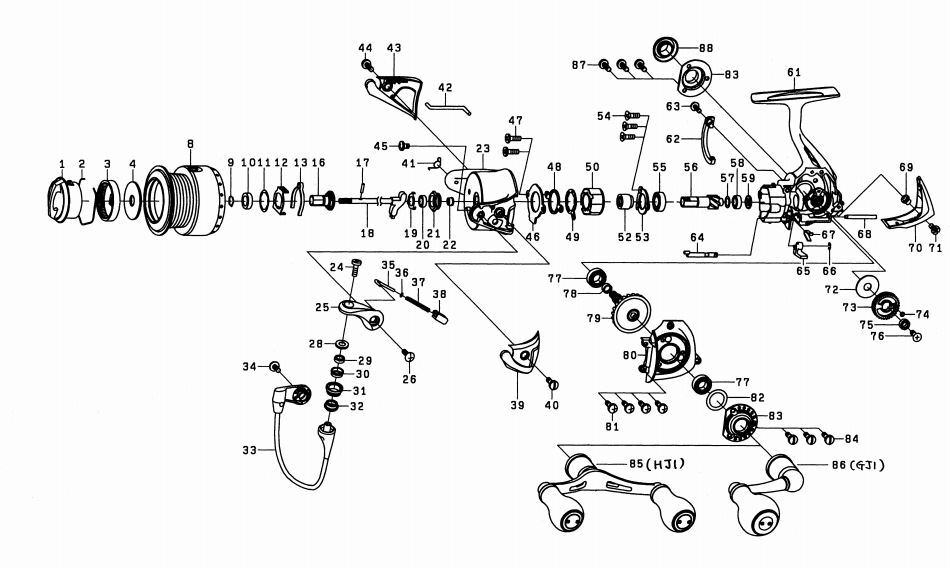 Гайка ротора в сборе daiwa emeraldas 09 2506 деталь под номером 19, 20, 21